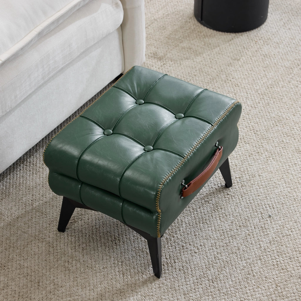 Pouf Poggiapiedi Multifunzionale con Maniglia e Piedini Antiscivolo in PU Legno Verde