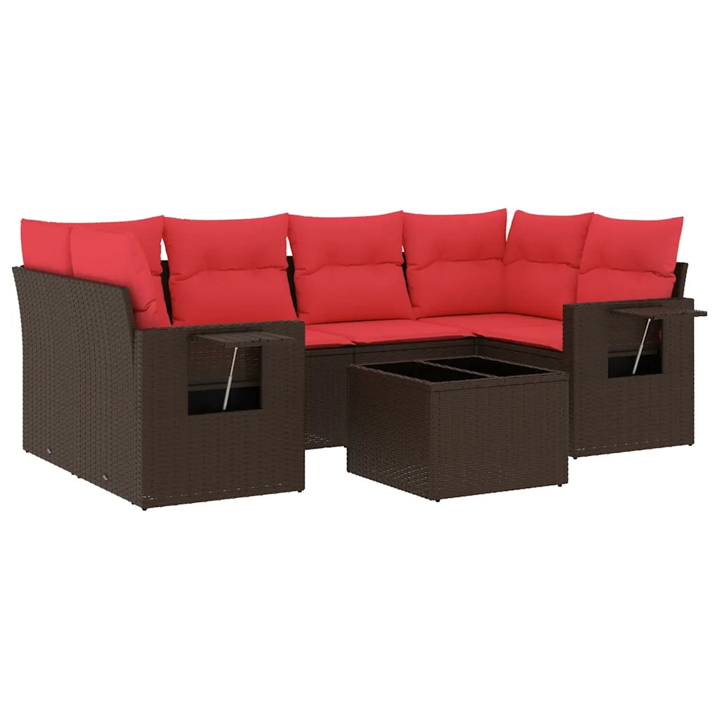 Set Divani da Giardino 7 pz con Cuscini Marrone in Polyrattan 3219923