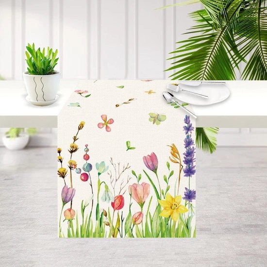 Tappeto per la primavera e l'estate - lavabile - moderno - decorazione tavolo e cucina - interno ed esterno - vacanza e festa - decorazione salotto - disegno tulipani - 33 x 183 cm