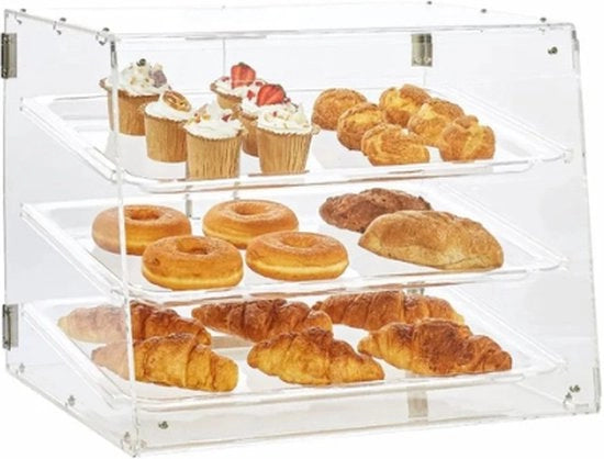 Vetrina per biscotti - Modello a mensola - 3 strati - Cornice in cristallo acrilico - Accesso tramite porta posteriore - Usabile in modalità mobile - 360 x 526 x 415 mm