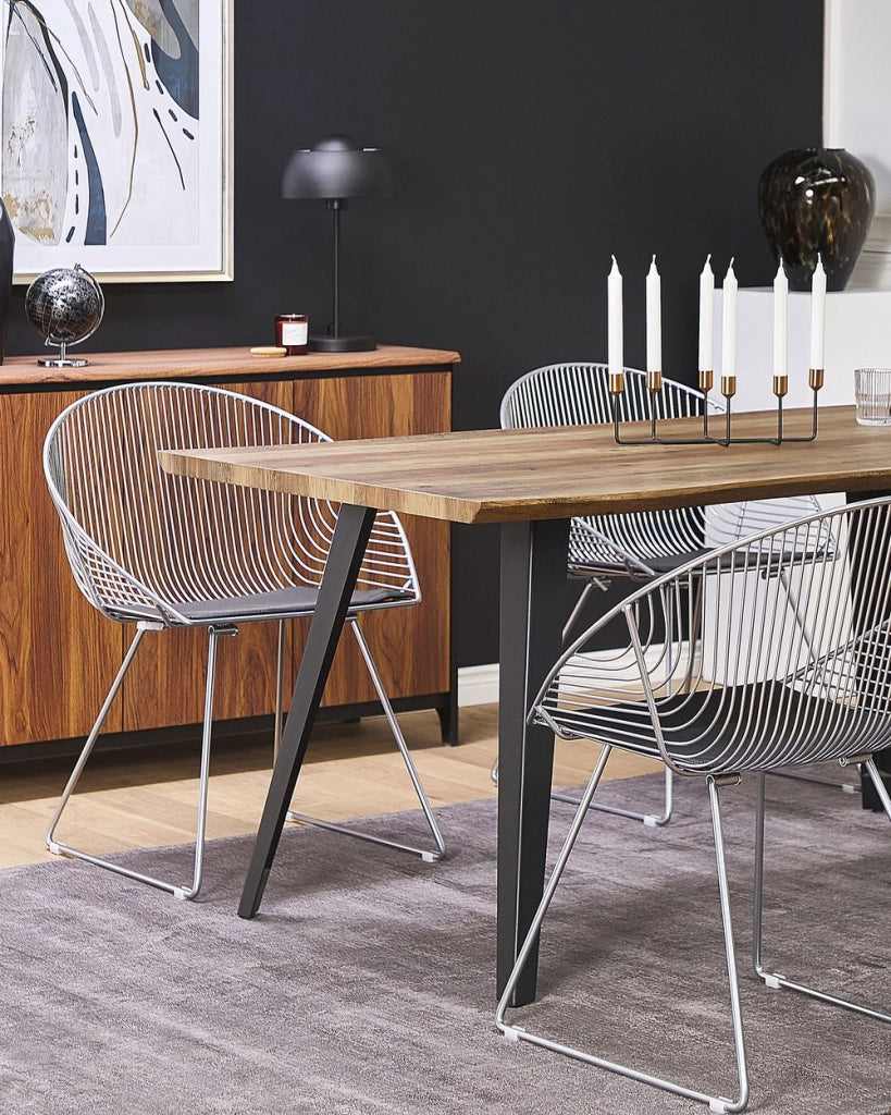 Set di 2 sedie da pranzo Struttura in metallo argento Seduta in ecopelle nera Design industriale moderno