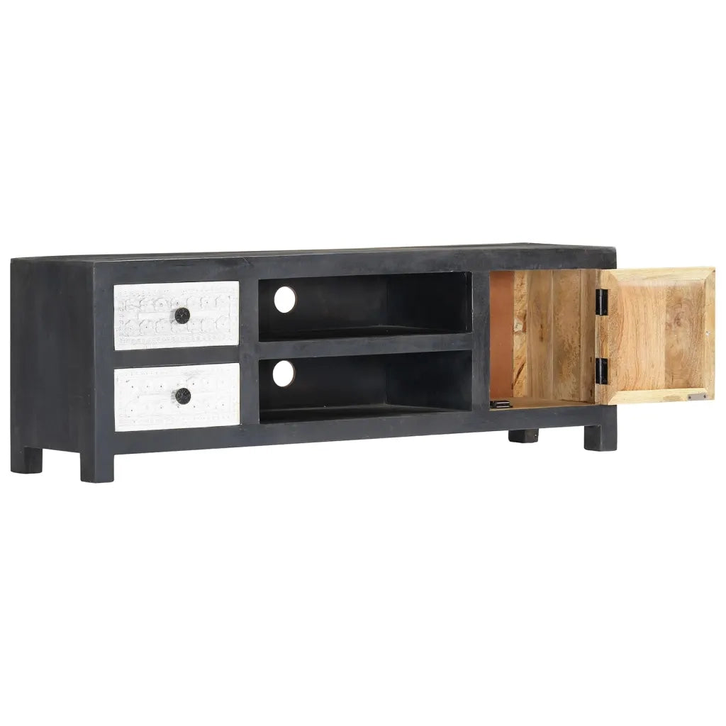 Mobile TV Intagliato a Mano Grigio Bianco 120x30x40 cm in Mango 282723