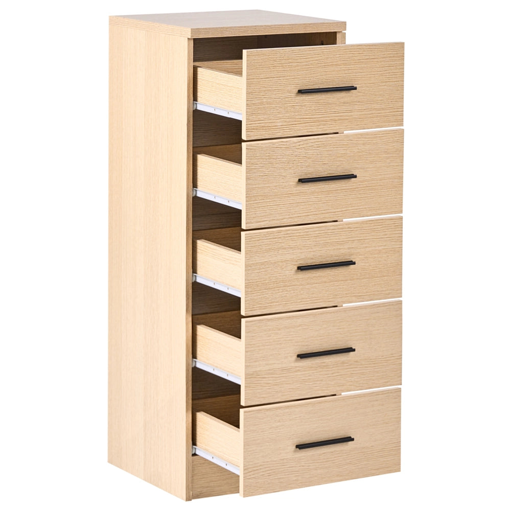 Cassettiera a 5 cassetti in MDF con finitura rovere marrone chiaro in stile scandinavo