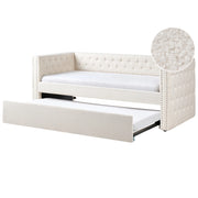 Letto da Giorno Estraibile 90 x 200 cm in tessuto bouclè bianco sporco con Rete a Doghe e Bottoni Rifiniture Glam