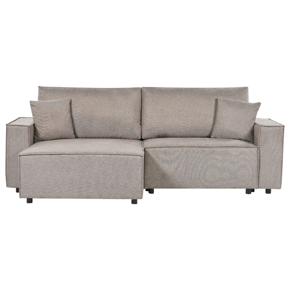 Divano letto angolare a destra Grigio Talpa Tessuto poliestere imbottito 3 posti a L con cuscini Funzione letto Stile moderno Soggiorno