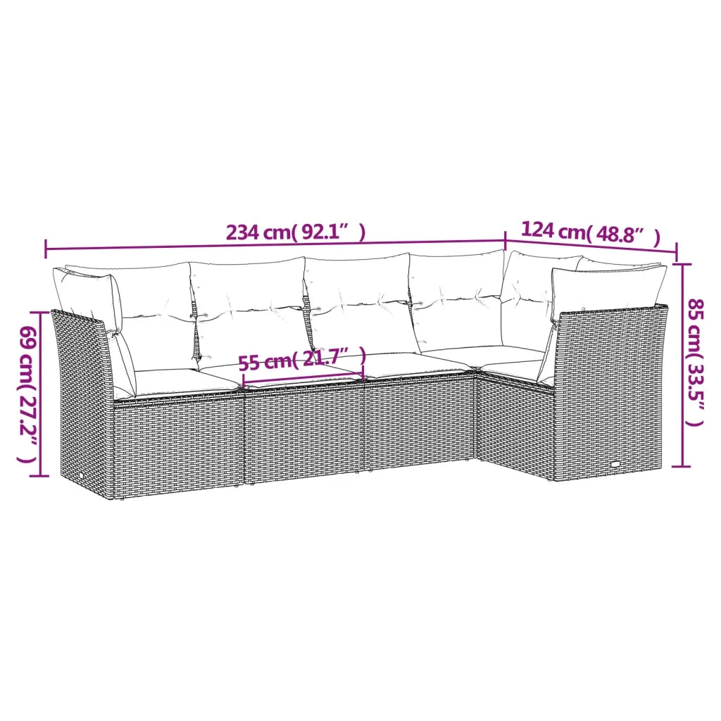 Set Divano da Giardino 5 pz con Cuscini Beige in Polyrattancod mxl 111519