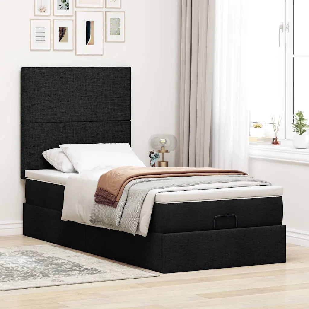 Pouf Letto con Materasso Nero 90x200 cm in Tessuto 3313045