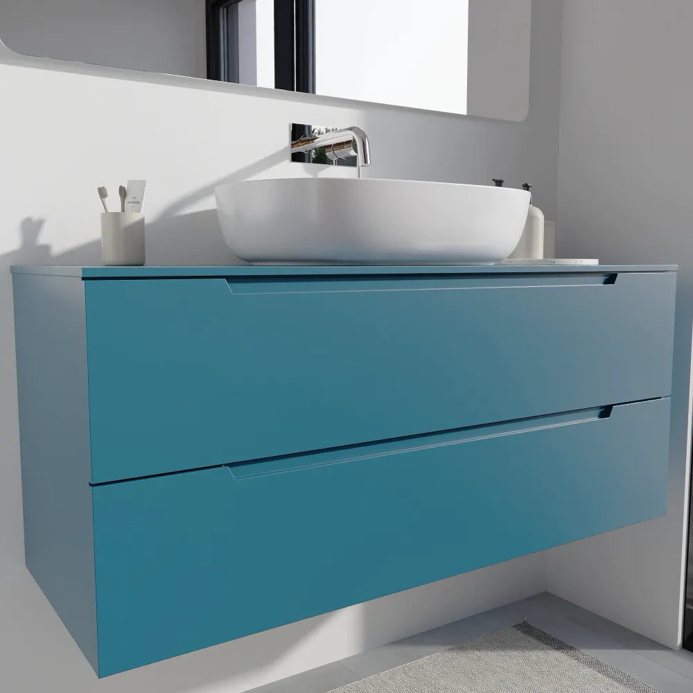 Mobile bagno sospeso 120cm dusk blue due cassetti soft-close con top | Bako