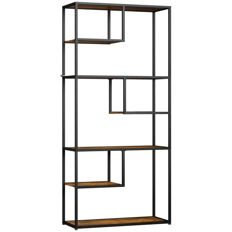 MOBILE LIBRERIA A 7 LIVELLI IN LEGNO E ACCIAIO STILE INDUSTRIALE, 83X34X180 CM, MARRONE