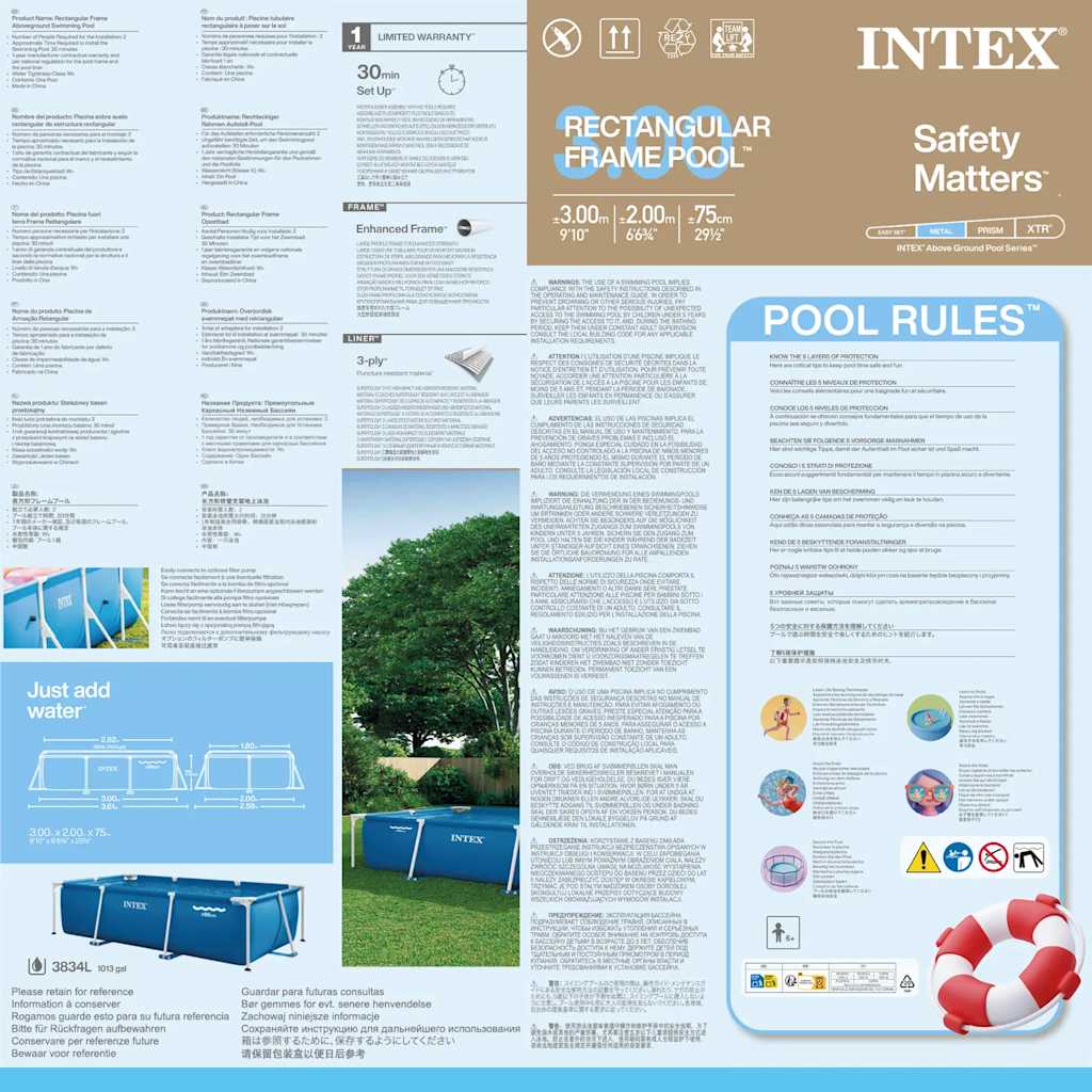 INTEX Piscina Rectangular Frame 300x200x75 cm 28272NP 91483