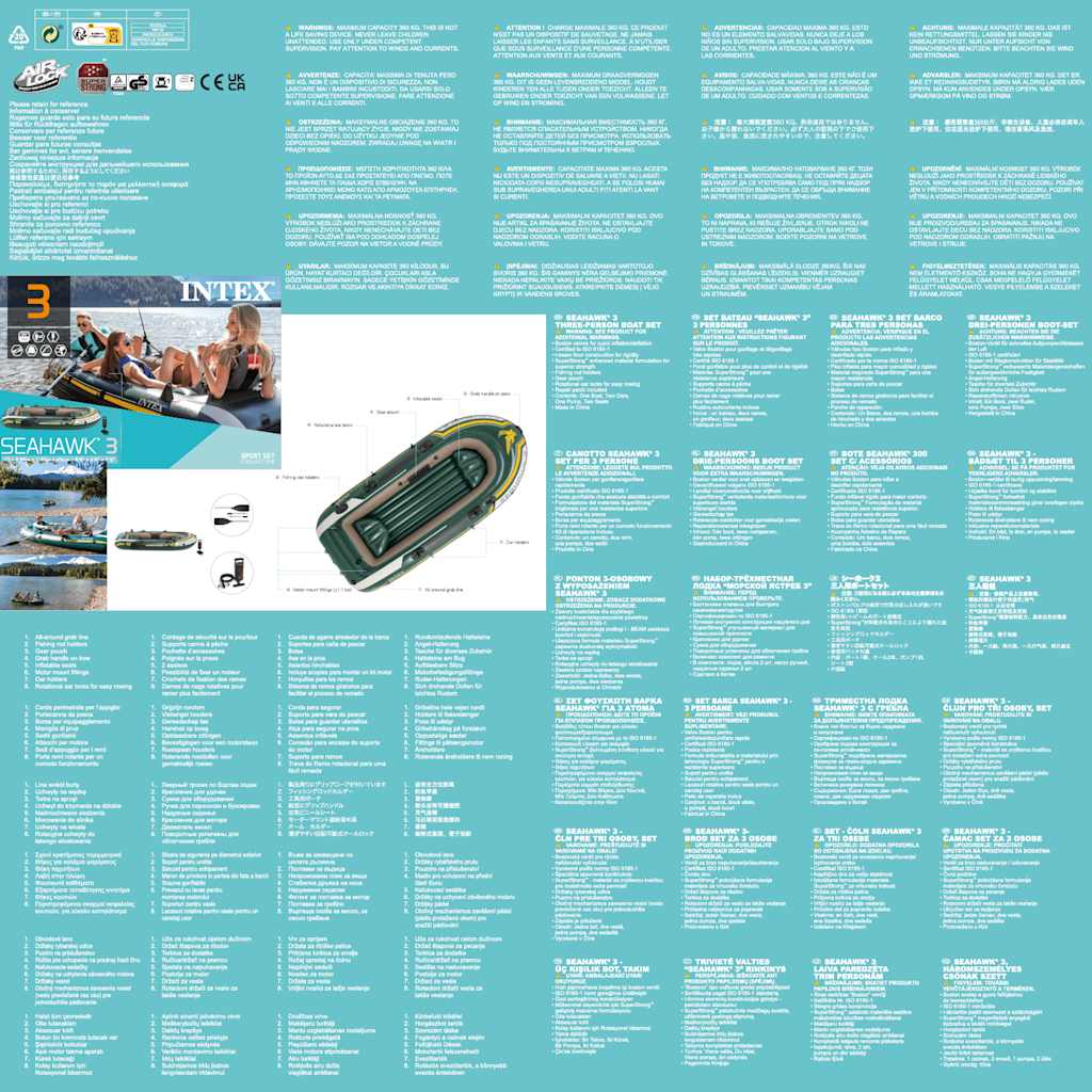 INTEX Set Gommone Gonfiabile Seahawk 3 295x137x43 cm 68380NP 91549