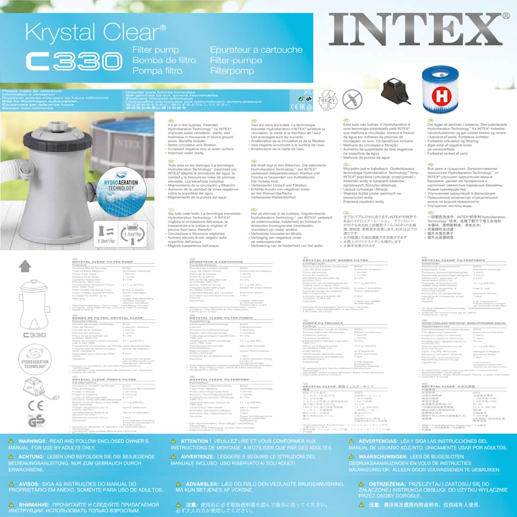 INTEX Pompa Filtrante a Cartuccia 1250 L/h 28602GS 91494