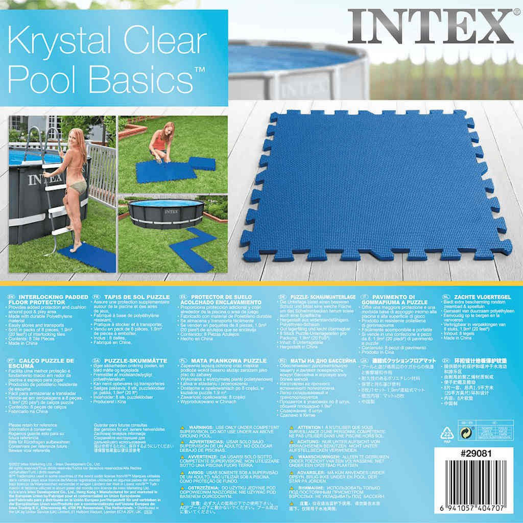 INTEX Protezioni per il Pavimento della Piscina 8 pz 50x50 cm Blu 92033