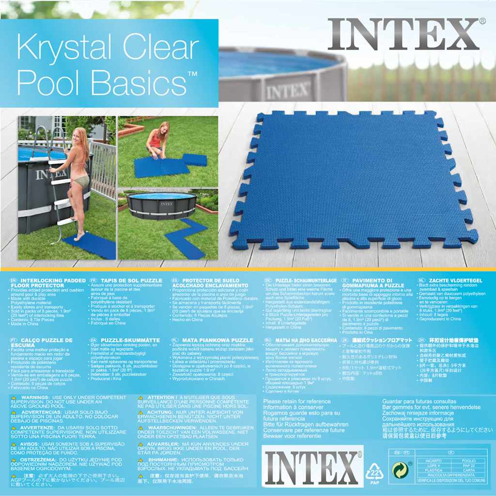 INTEX Protezioni per il Pavimento della Piscina 8 pz 50x50 cm Blu 92033
