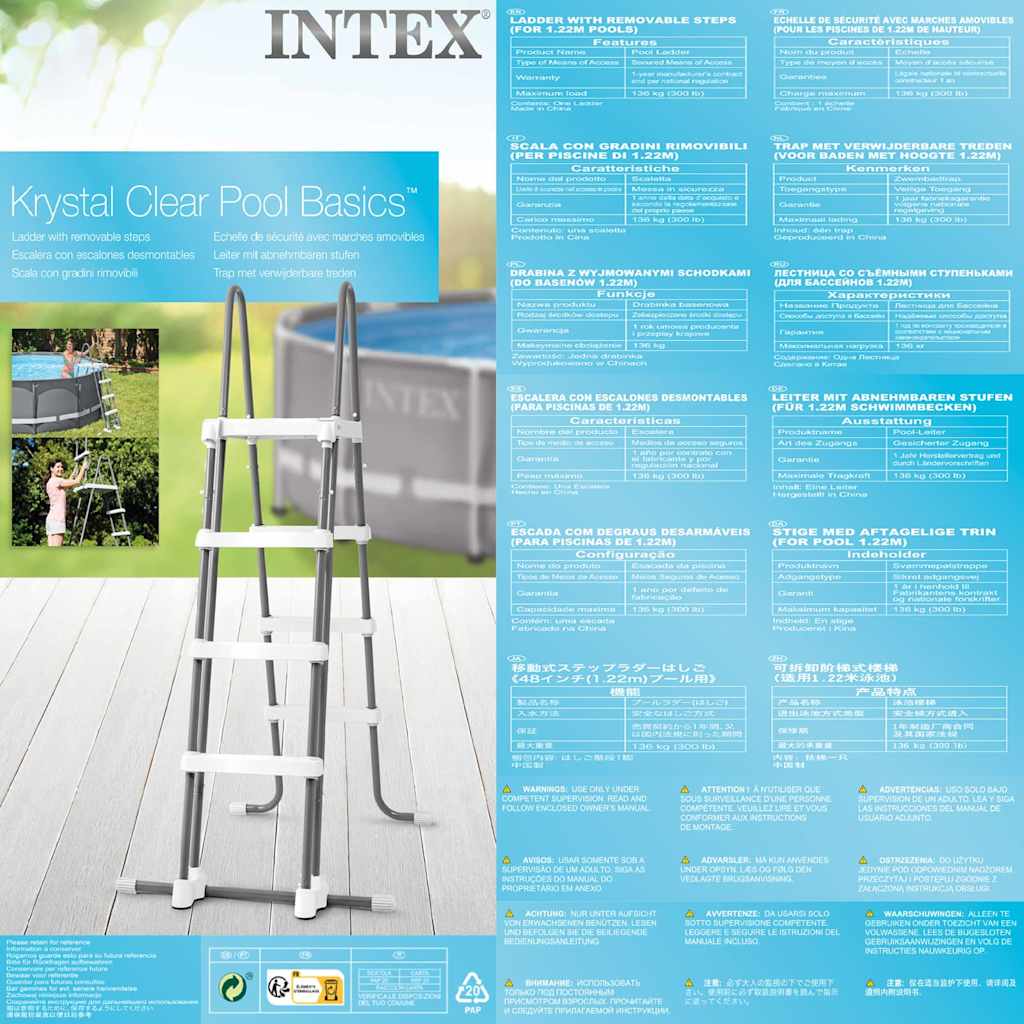 INTEX Scaletta di Sicurezza per Piscine a 4 Gradini 122 cm 92561