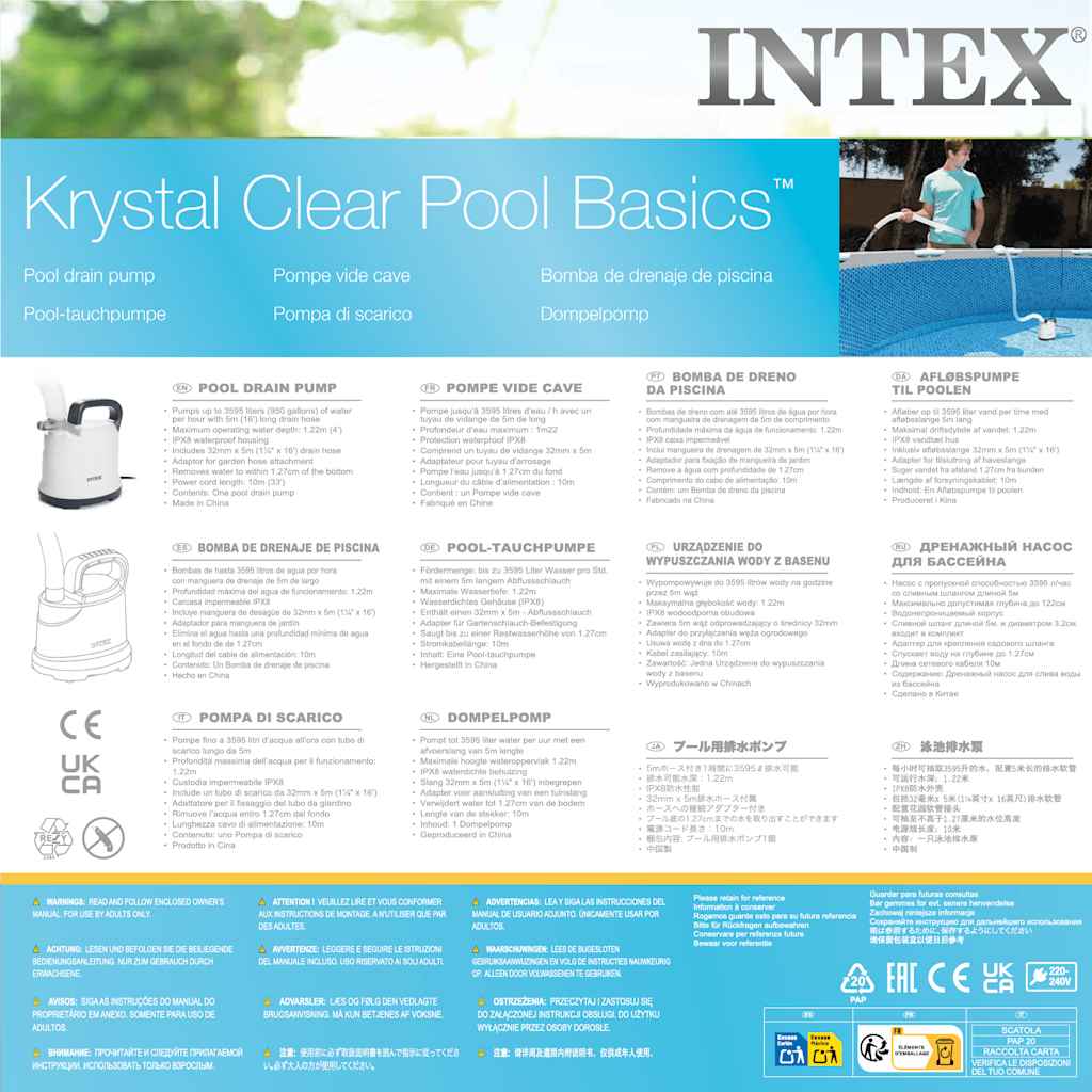 INTEX Pompa di Scarico per la Piscina 3595 L/h 92535