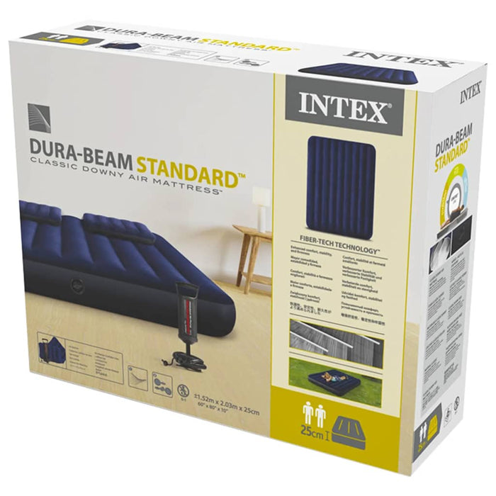 INTEX Materasso Gonfiabile con Pompa Dura-Beam 152x203x25 cm Blu 92038