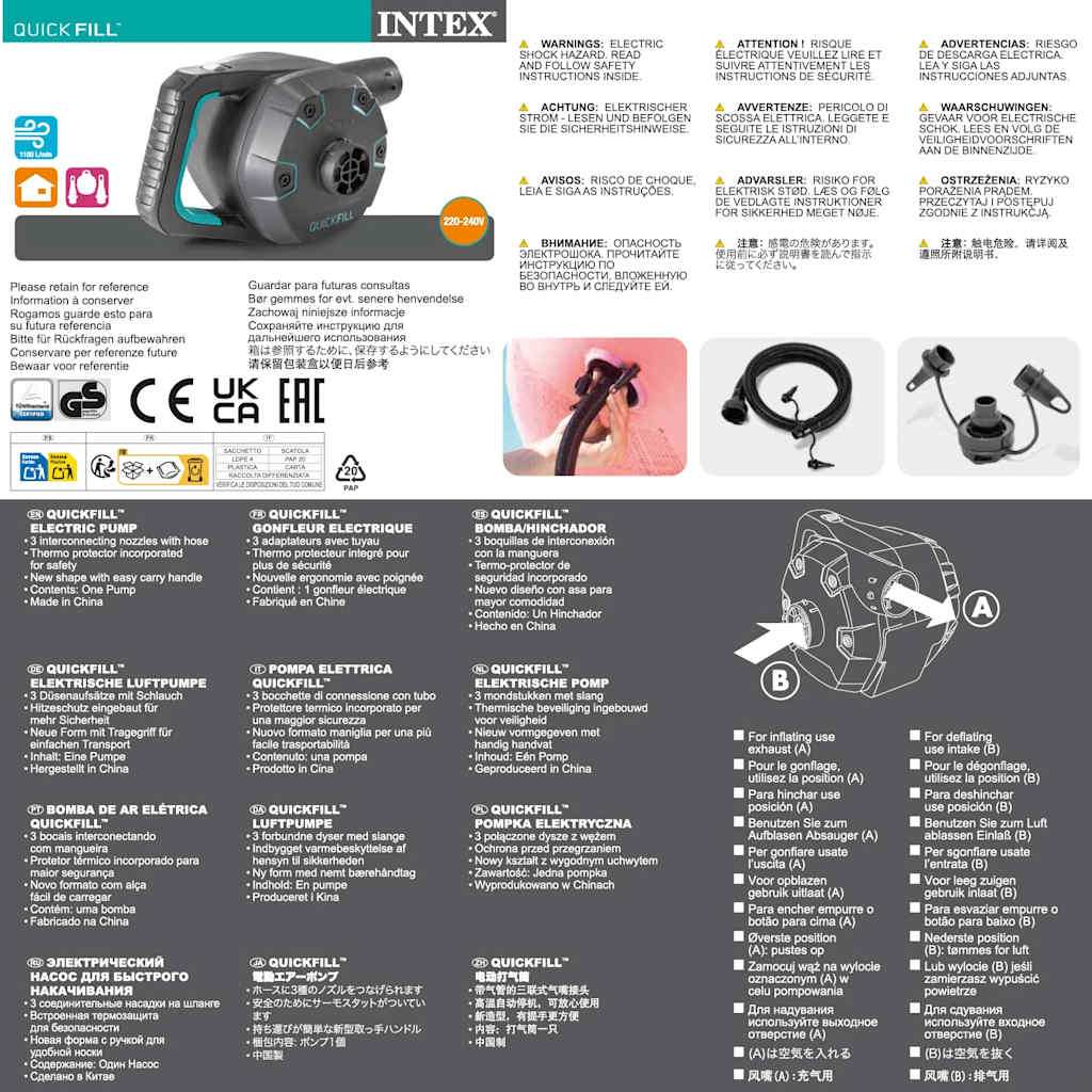 INTEX Compressore Elettrico Quick-Fill 220-240 V 66644 91558