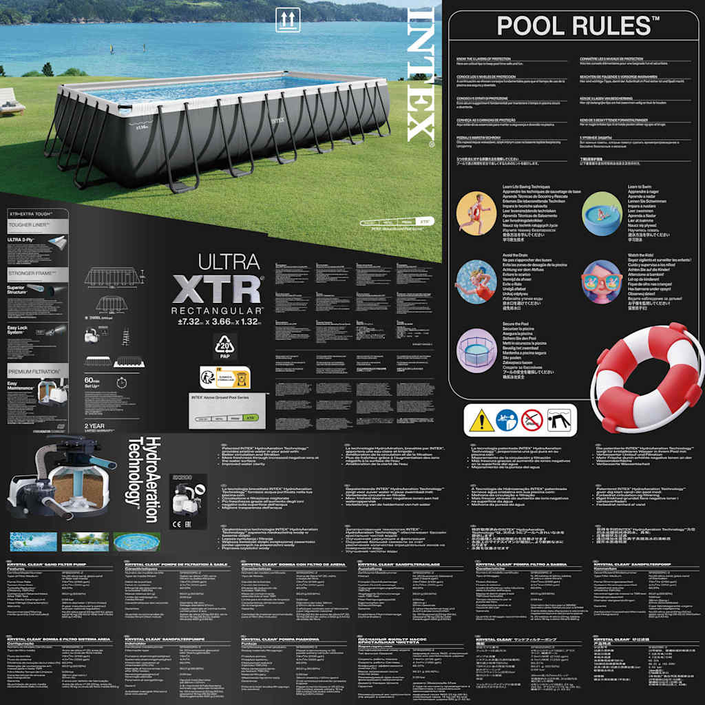 INTEX Set Piscina Ultra XTR Frame Rettangolare 732x366x132 cm 92019
