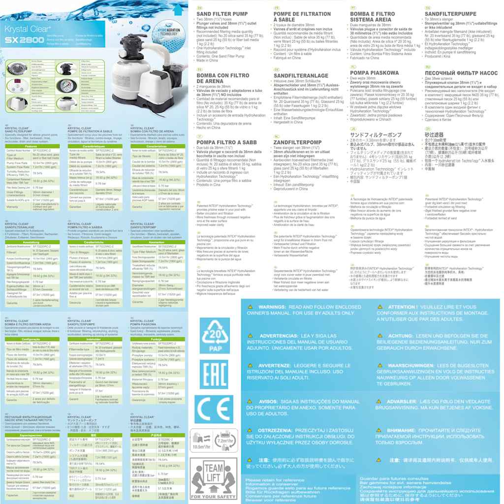 INTEX Pompa con Filtro a Sabbia Krystal Clear 26648GS 10,5 m³/h 91499