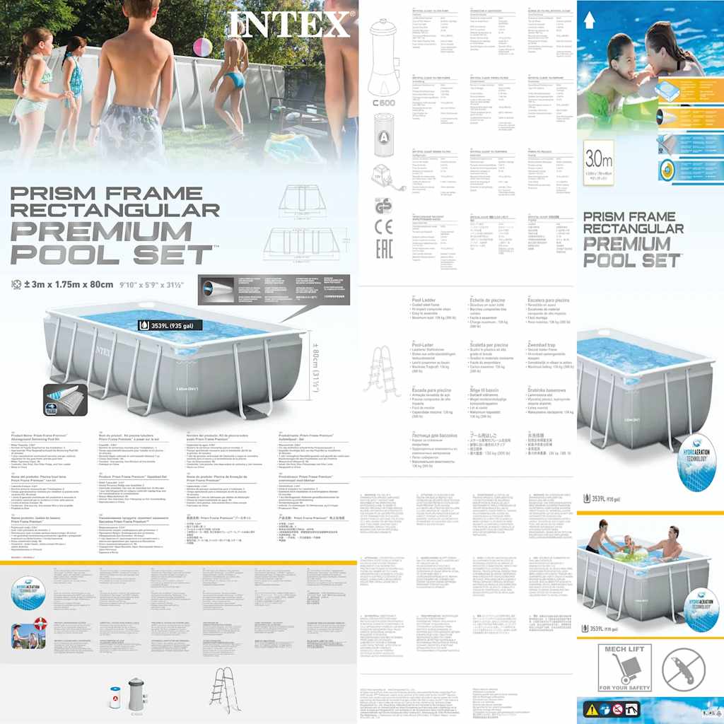 INTEX Set Piscina Prism Frame Rettangolare 300x175x80 cm 92017