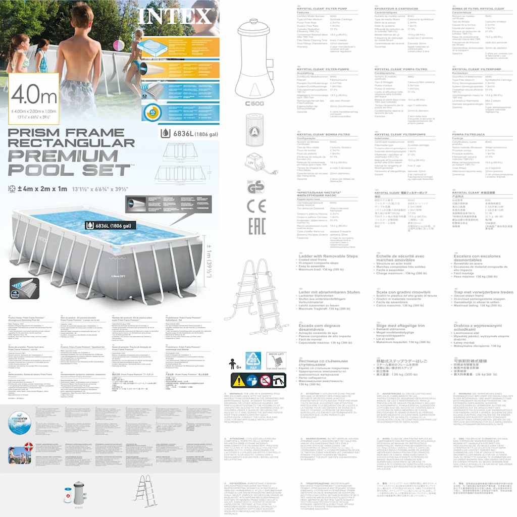 INTEX Set Piscina Prism Frame Rettangolare 400x200x100 cm 92018