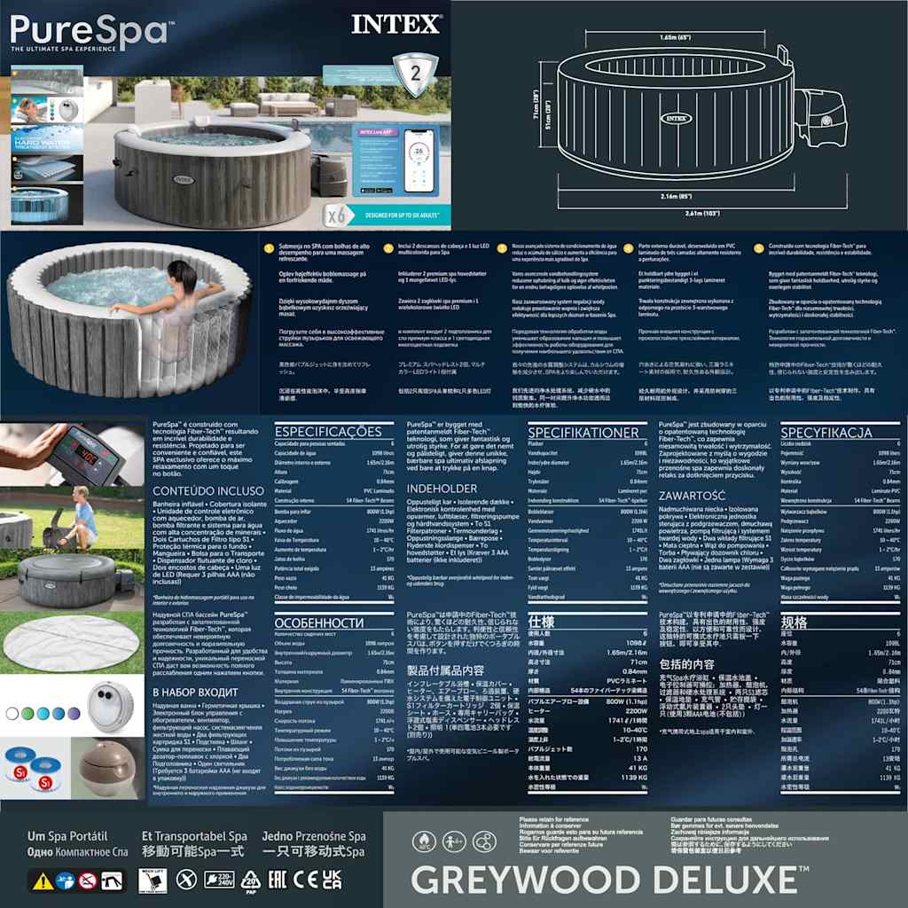 INTEX Vasca da da Spa PureSpa Greywood DELUXE 216 cm 92551