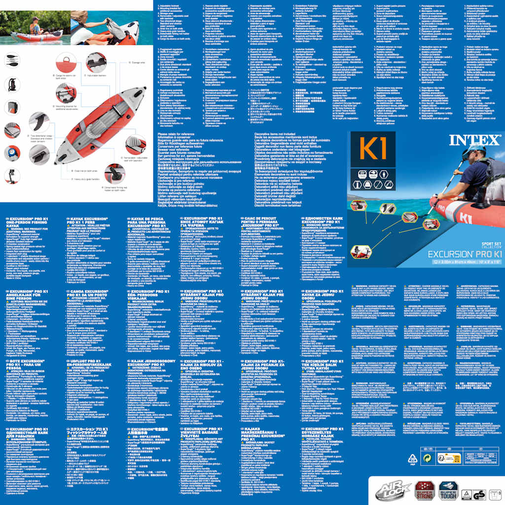 INTEX ntex Kayak Gonfiabile Excursion Pro K1 305x91x46 cm 92536