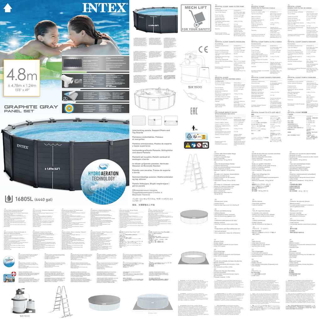 INTEX Set Piscina Fuori Terra Graphite Gray Panel 478x124 cm 93291
