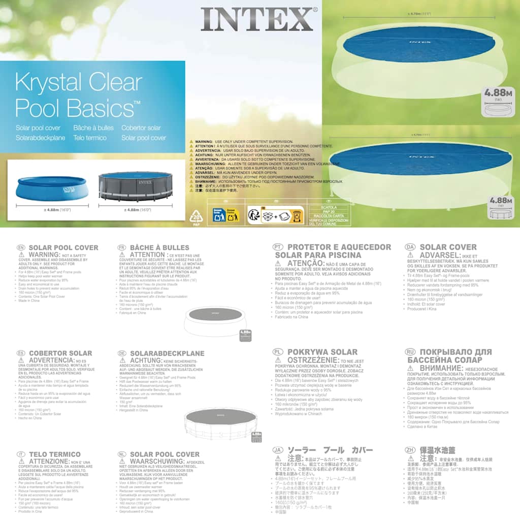 INTEX Copertura Solare per Piscina Blu 470 cm in Polietilene 93302
