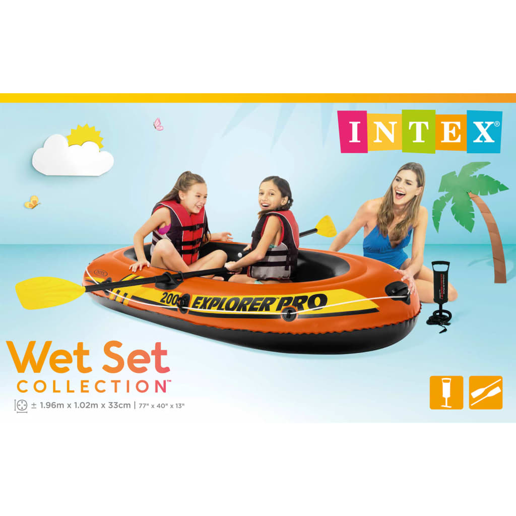 INTEX Set Gommone Gonfiabile con Remi e Pompa Explorer Pro 200 58357NP 90796