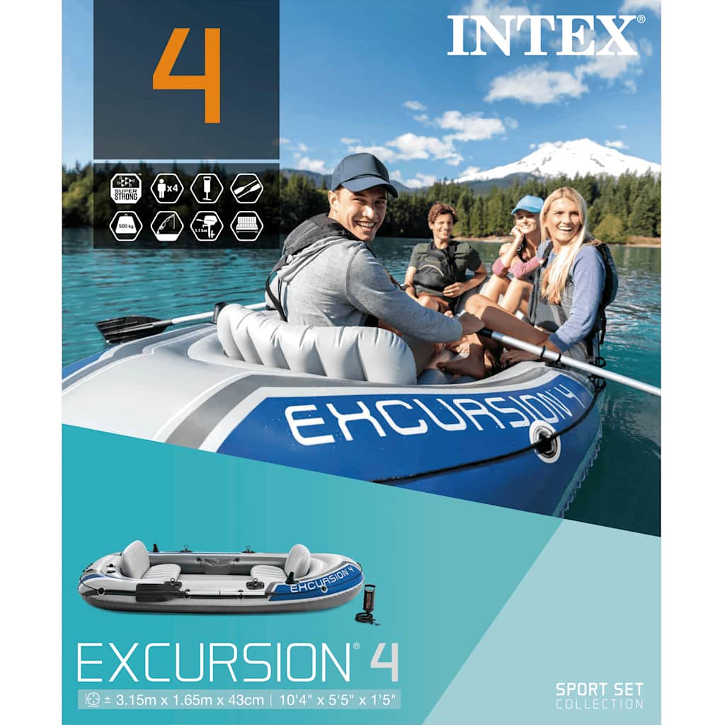 INTEX Gommone Gonfiabile con Remi e Pompa Excursion 4 Set 68324NP 90802