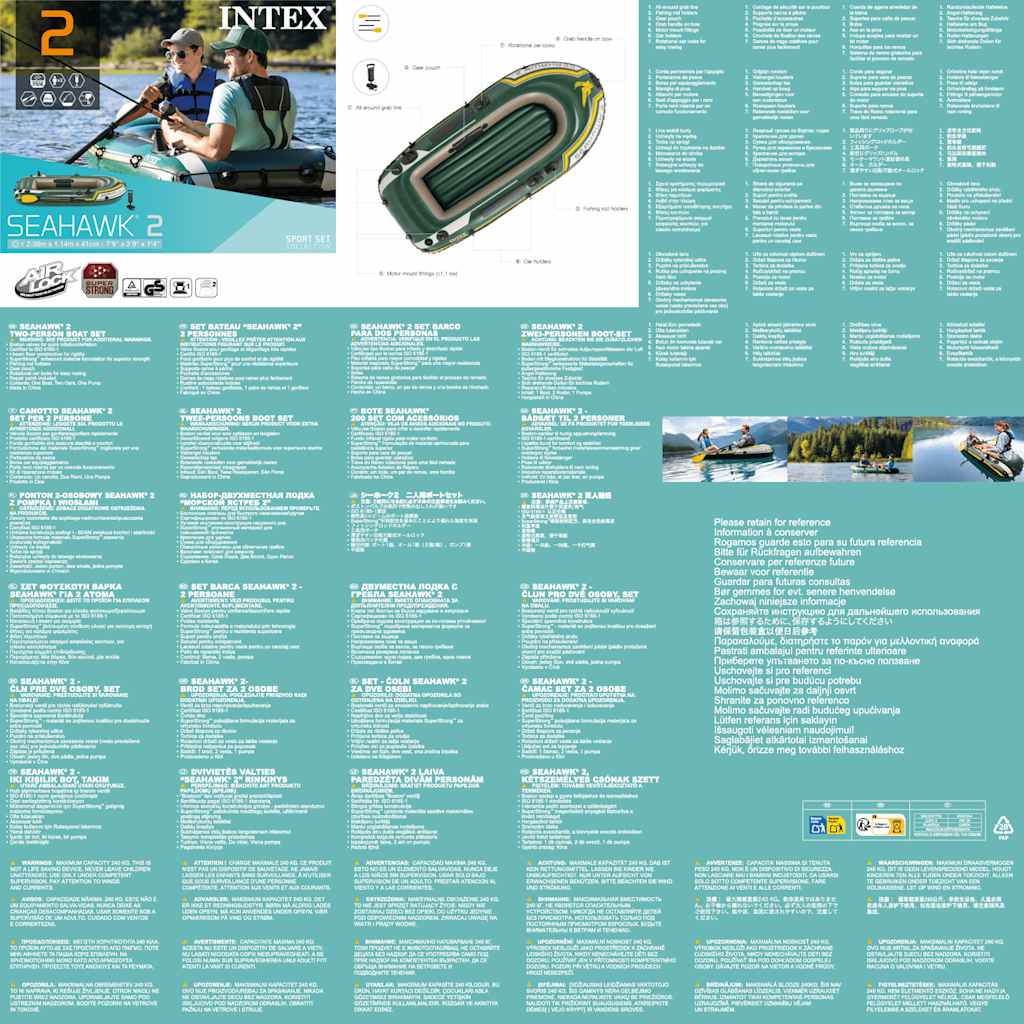 INTEX Gommone Gonfiabile con Remi e Pompa Seahawk 2 Set 68347NP 90800