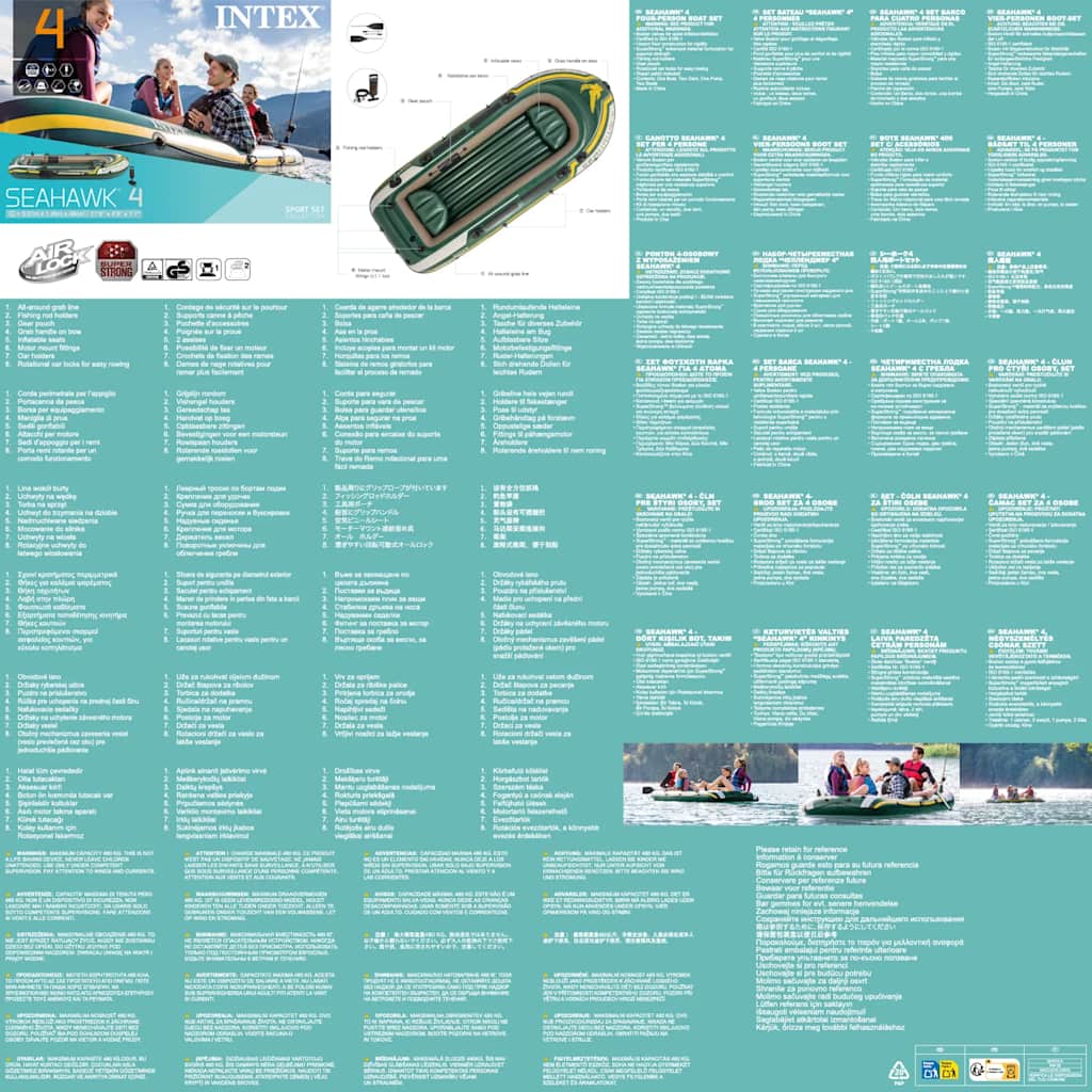 INTEX Gommone Gonfiabile con Remi e Pompa Seahawk 4 Set 68351NP 90801