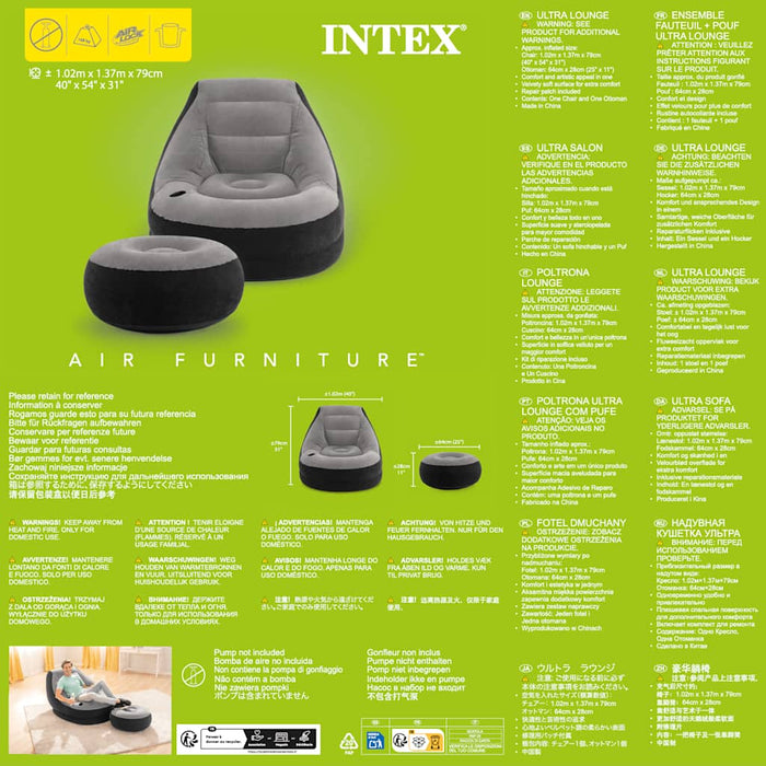 INTEX Sedia Gonfiabile con Poggiapiedi Ultra Lounge Relax 68564NP 91568