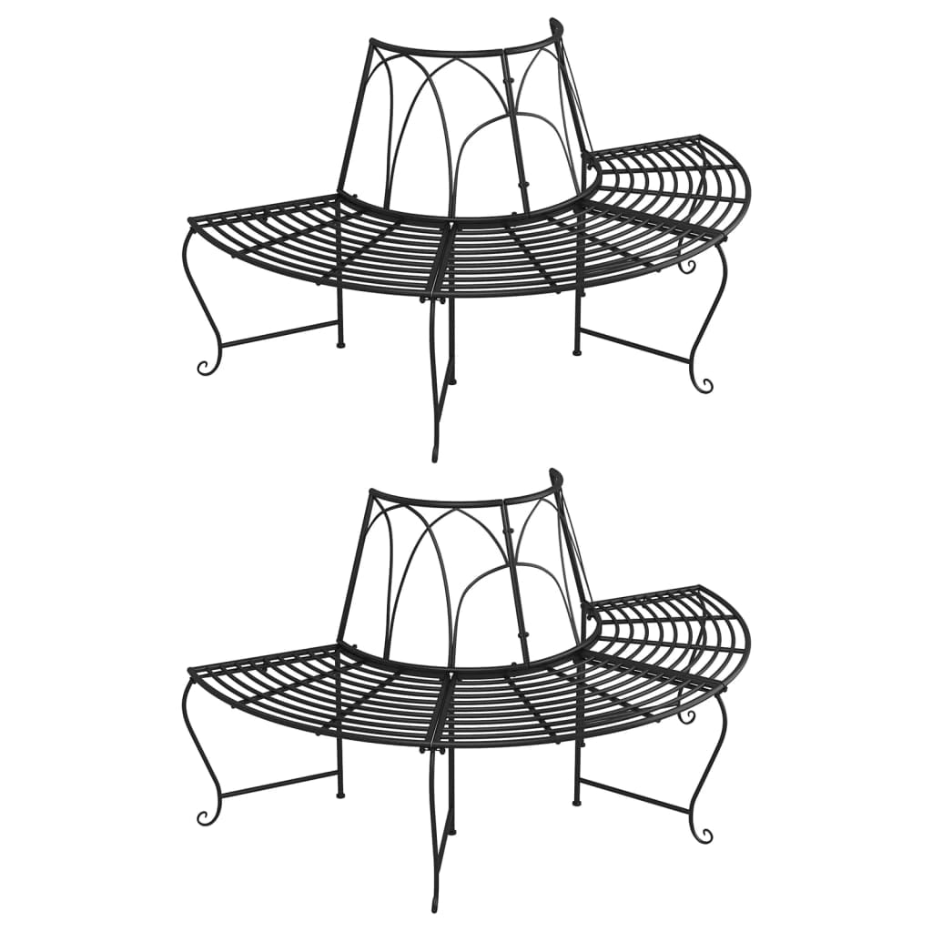 Panca da giardino mobili da esterno terrazza semicircolare cornice per alberi 2 pezzi diametro 159 cm acciaio nero 02_0011816