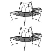 Panca da giardino mobili da esterno terrazza semicircolare cornice per alberi 2 pezzi diametro 159 cm acciaio nero 02_0011816
