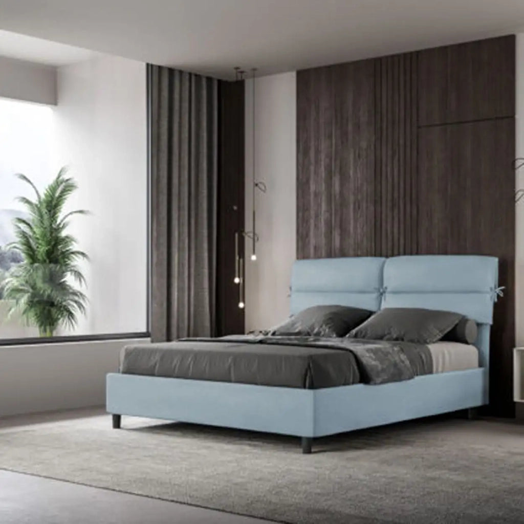Letto matrimoniale senza rete imbottito 160x190 microfibra azzurro Nandy