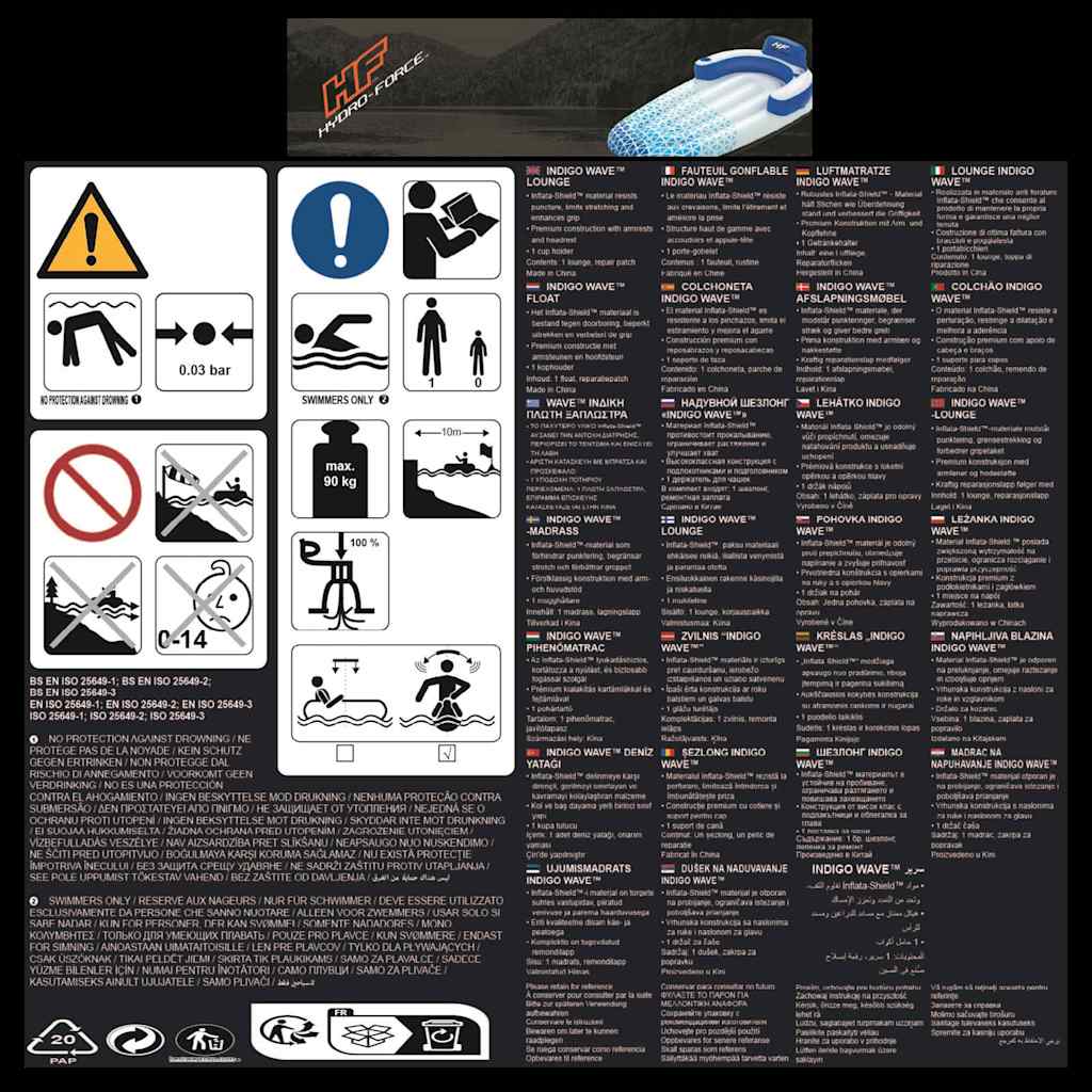 Bestway Lettino Galleggiante Hydro Force 183x97 cm Blu 93322