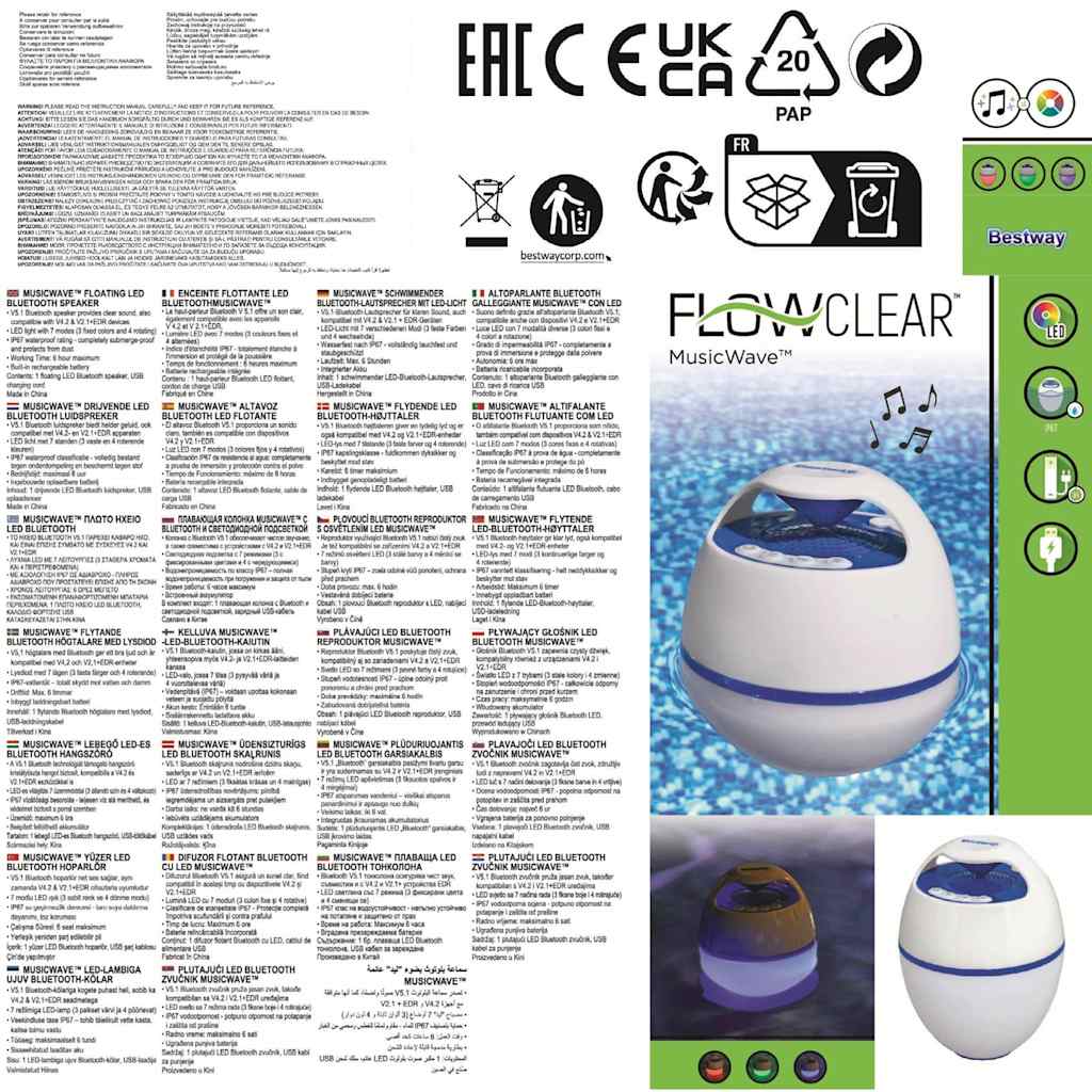 Bestway Altoparlante Galleggiante Bluetooth a LED 93800