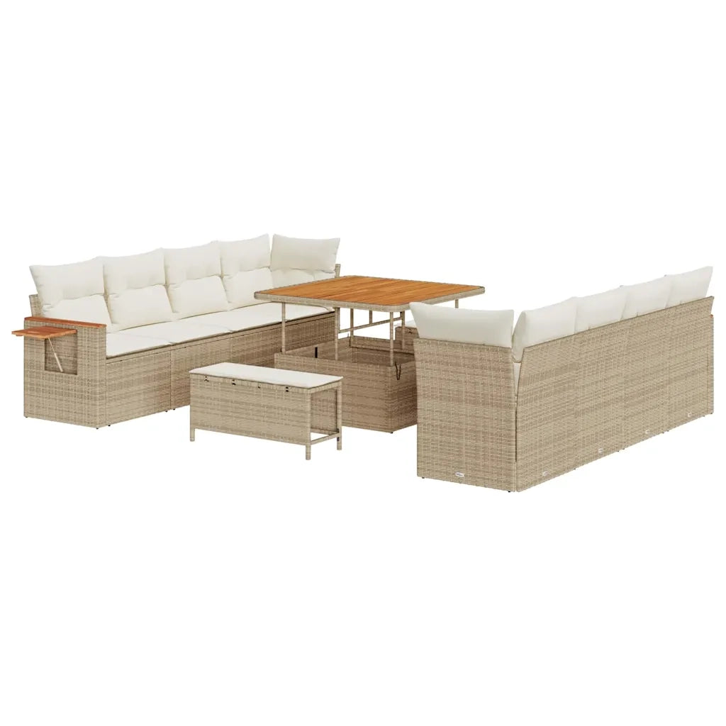 Set Divano da Giardino 12 pcs Beige e Crema polyrattan