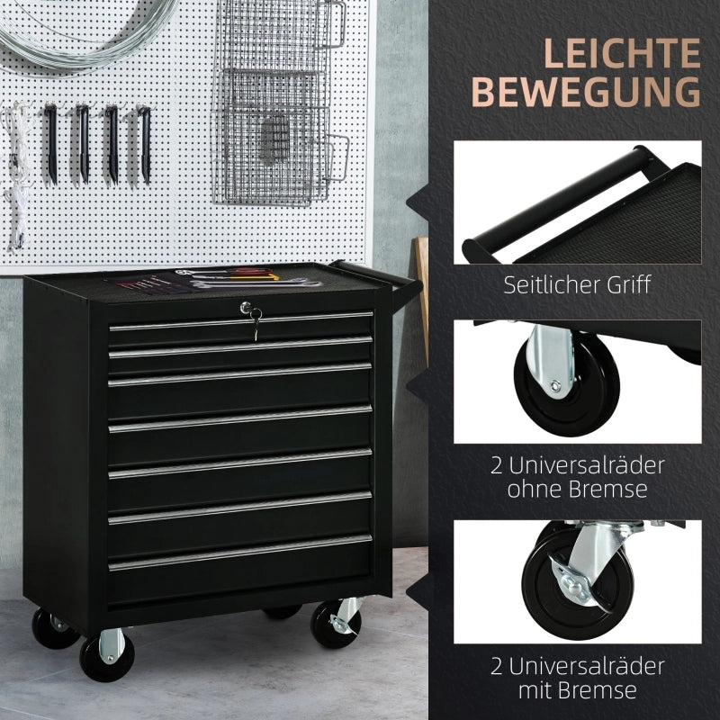 CARRELLO PORTA ATTREZZI 69x33x75 cm Nero in acciaio, 7 cassetti