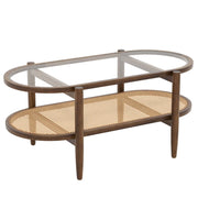 Tavolino ovale 102 x 56 x 47 cm con pratico vano portaoggetti a 2 ripiani design contemporaneo in legno di acacia marrone 20_0017808