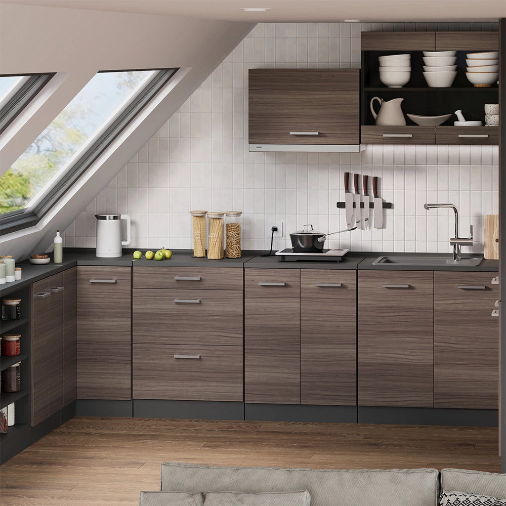 Mobile cucina sottotetto R-Line Grigio nobile/Antracite 60 cm senza inclinazione con 3 cassetti Vicco