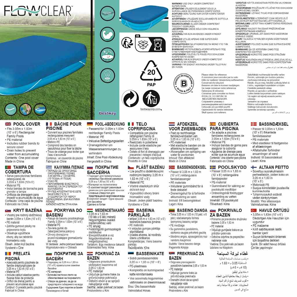 Bestway Copertura per Piscina Flowclear 305x183x56 cm 92908
