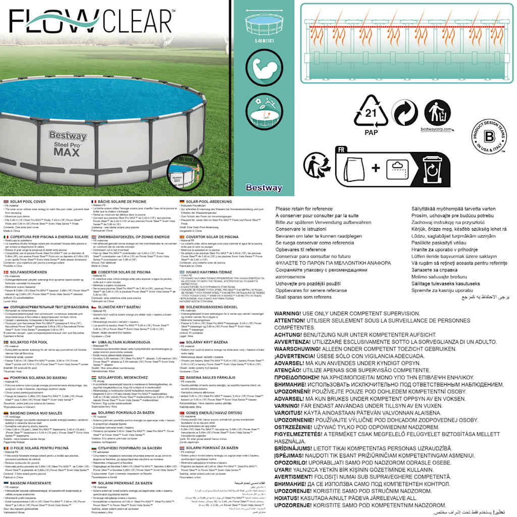 Bestway Copertura Solare per Piscina Flowclear 549 cm 92090