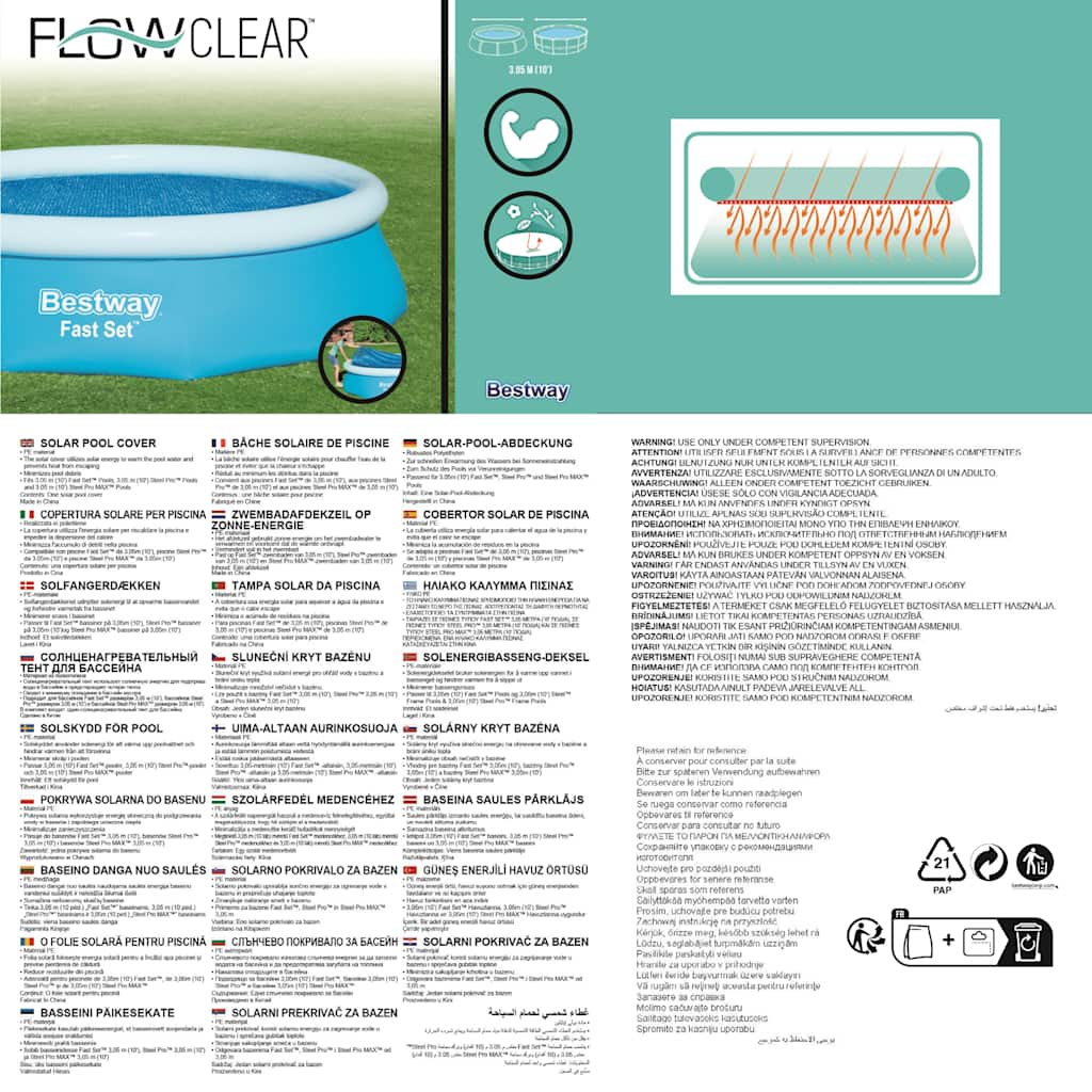 Bestway Copertura Solare per Piscina Flowclear 305 cm 92087