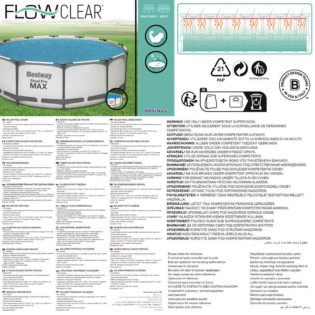 Bestway Copertura Solare per Piscina Flowclear 356 cm 92088