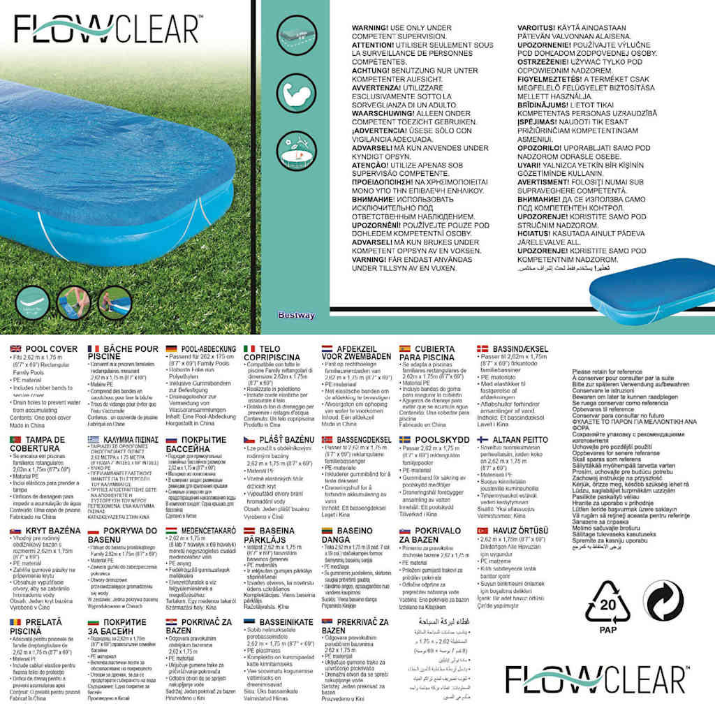 Bestway Copertura per Piscina Flowclear 262x175x51 cm 92907