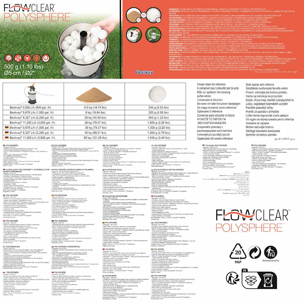 Bestway Sfere Filtranti in Polisfera Flowclear 500 g 58475 91248